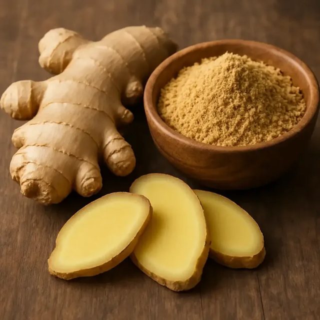 Fresh ginger root and powder